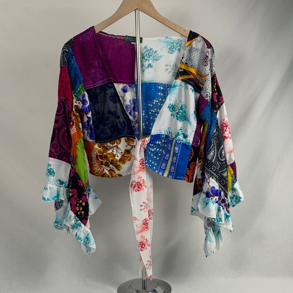 Boho Patchwork Rayon Wrap Top with Belle Sleeves … - image 1